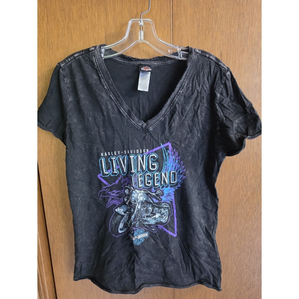 Harley-Davidson‎ Women's Large Black V-Neck T-Shirt "Living Legend"